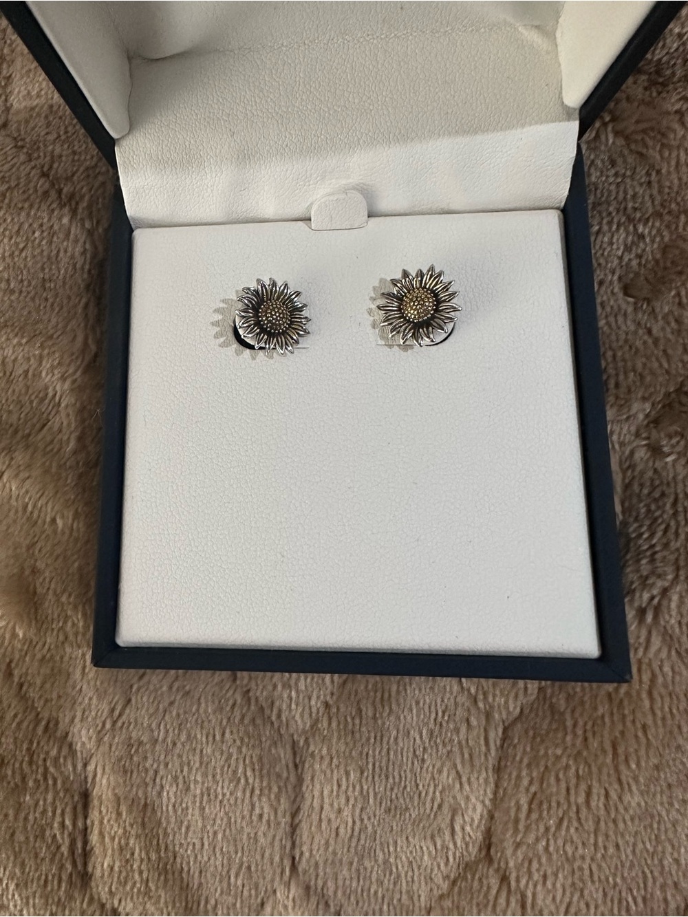 Sunflower Stud Earrings in Silver and Gold Tone